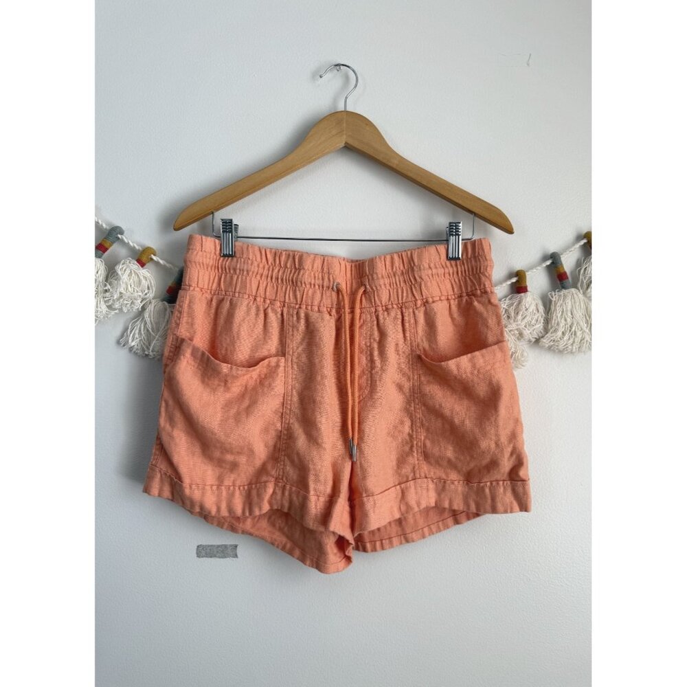 Athleta Cabo 100% Linen Orange Shorts Elastic Waistband Relax Hiking Resortwear
